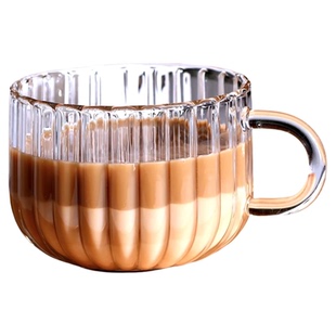 森系拿铁咖啡杯玻璃杯子耐高温牛奶杯办公室早餐杯简约马克杯带盖