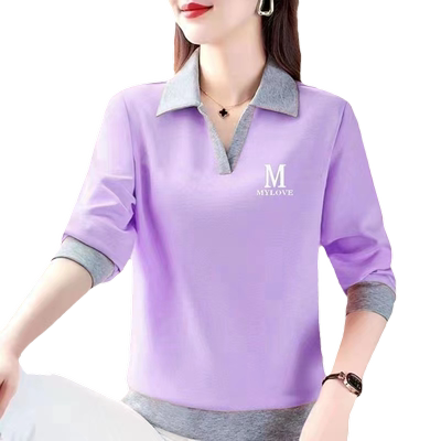 秋季长袖通勤POLO领t恤女