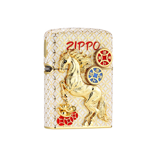 zippo打火机原装马上有钱生肖马夜光珐琅镀金重甲煤油防风男礼物