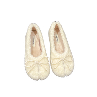 平底毛毛鞋女外穿2025新款秋冬一脚蹬加绒豆豆鞋白色毛绒保暖棉鞋