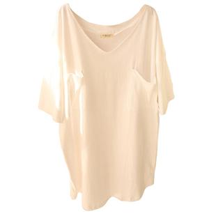 日系慵懒！春夏季新款短袖家居服女T恤V领性感纯棉睡衣宽松睡裙白