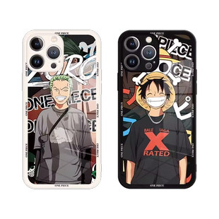 海贼王路飞iPhone14手机壳苹果12索隆13动漫15潮牌11promax航海王x高级xs适用17情侣16新款8plus液态玻璃7男6