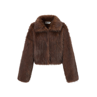 LEDIM WANG暖棕色短款仿毛皮草外套女25秋冬新款修身保暖设计感