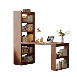 实木书桌书柜一体靠墙小户型学习桌电脑桌子工作台卧室床头床边桌