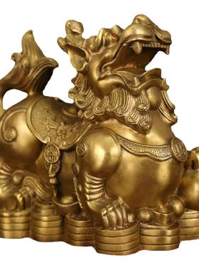 纯黄铜貔貅摆件公母一对皮丘招财镇宅家用客厅店铺办公室装饰礼品