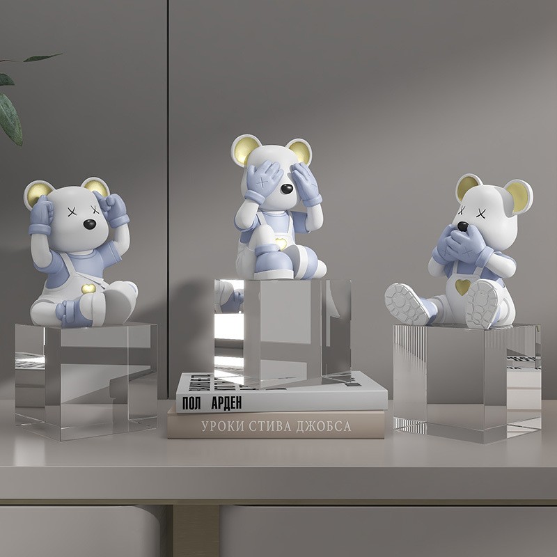 创意不看不听不爱心玄关酒柜乔迁熊说桌面装饰品新房摆件礼电视柜