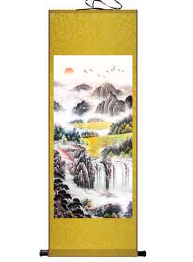 玄关客厅装饰画丝绸画卷轴画