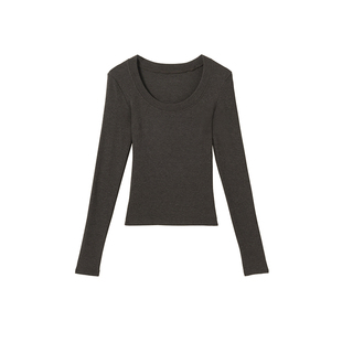 2025秋冬紧身低领U领打底衫正肩发热内搭修身漫画腰上衣长袖t恤女