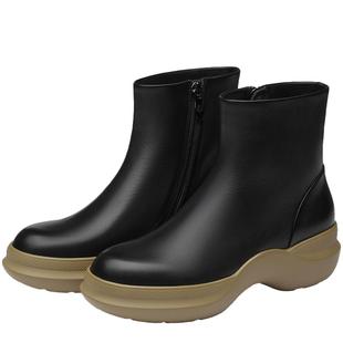 73hours女鞋面包超人冬季新款时髦方头百搭厚底时装靴撞色短靴子