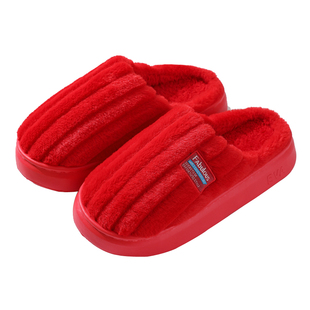 2双装红色棉拖鞋女士结婚喜庆冬季防滑eva厚底居家居情侣毛拖鞋男