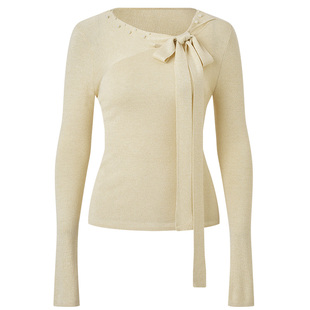 MAXRIENY钉珠系带套头针织衫26春款修身收腰打底衫长袖内搭上衣女