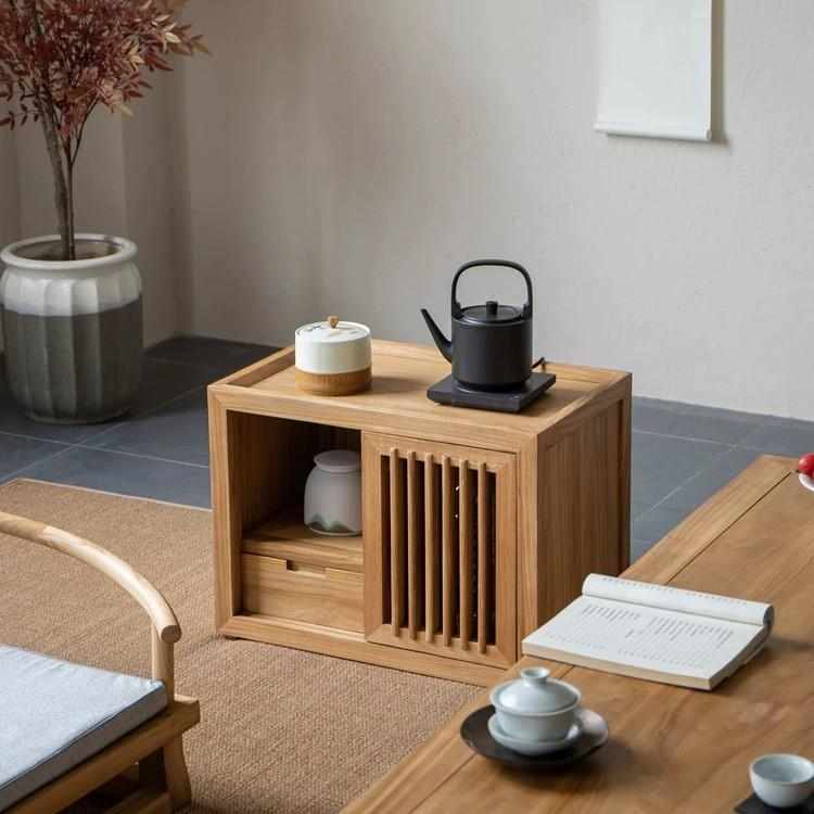 新中式茶水柜日式榻榻米烧水一体柜榆木茶边柜实木简约储物烧水柜