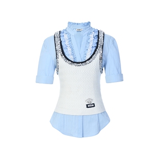 lefame拉飞姆2026春季银色亮片装饰背心针织两件套上衣