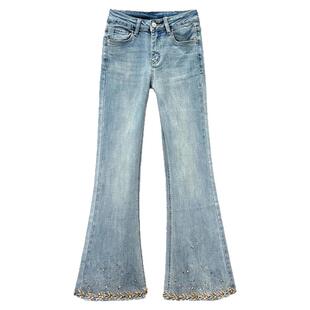 镶钻牛仔裤女喇叭裤2025年秋季新款弹力高腰修身显瘦欧货加长裤潮