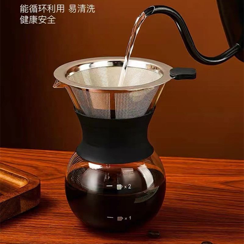 手冲咖啡壶套装滴漏器具滤网分享过滤器漏斗壶滤杯不锈钢家用玻璃