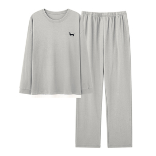 芬腾可安睡衣男款男士冬季纯棉布料100全棉长袖加大码浅灰家居服