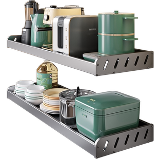 枪灰厨房置物架加宽免打孔壁挂调味料用品收纳墙上多功能家用大全