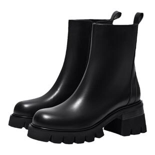 [黑夜骑士]莎莎苏秋冬款厚底丹宁风短筒切尔西靴女短靴烟筒靴