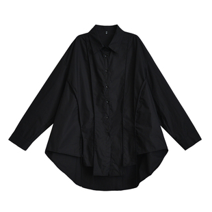 山本风黑暗系小众设计感衬衫酷飒风女装黑色流苏长袖衬衣宽松上衣