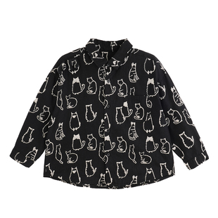 砚台家童装女童刺绣黑色衬衫2026春装新款宝宝洋气长袖上衣外套潮