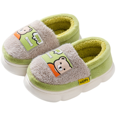 儿童棉拖鞋冬季包跟小熊毛绒棉鞋