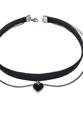 alice黑色丝绒女原创爱心项圈