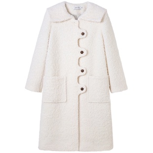 【清仓特惠】DIDDI浅色百搭暖冬羊毛外套芝士奶盖外套波浪边大衣