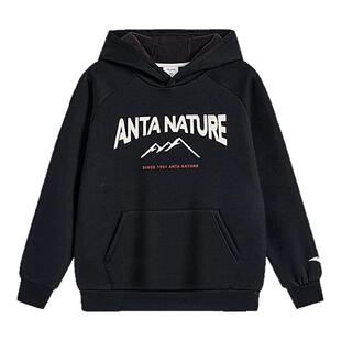 安踏儿童卫衣男童针织连帽套头衫2025冬新款舒适保暖加绒卫衣