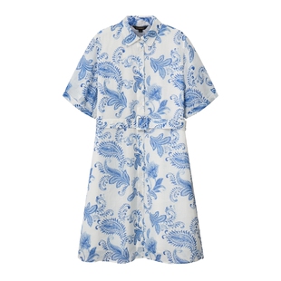 【苎麻100%】Scofield女装度假风清爽印花短袖衬衫裙2026夏季新品