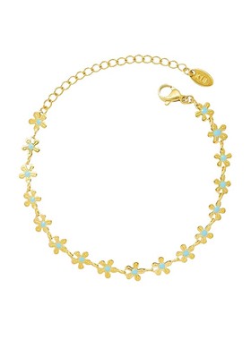 海军蓝色小花钛钢手链女度假风