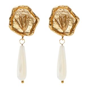 特卖品RoundFace 24SS 金属片搭配白贝母水滴耳环原创设计师气质