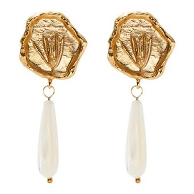 RoundFace24SS金属贝母水滴耳环