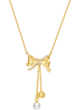 S925银蝴蝶结珍珠项链