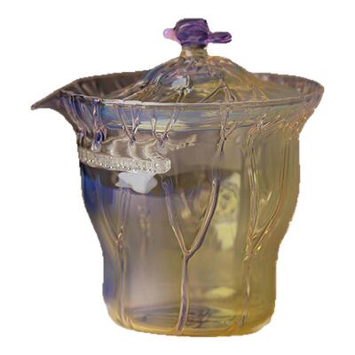 里作莲韵纯手工宝瓶壶古法冰烧熏银荷叶手抓茶壶功夫茶具玻璃盖碗