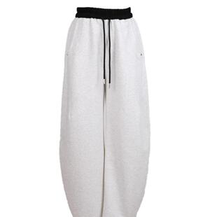 Basic House/百家好白色阔腿运动裤女2026春季新款宽松休闲弯刀裤