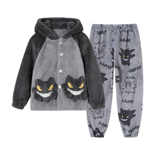 儿童睡衣男童秋冬连帽开衫加厚法兰绒耿鬼卡通可爱保暖加绒家居服