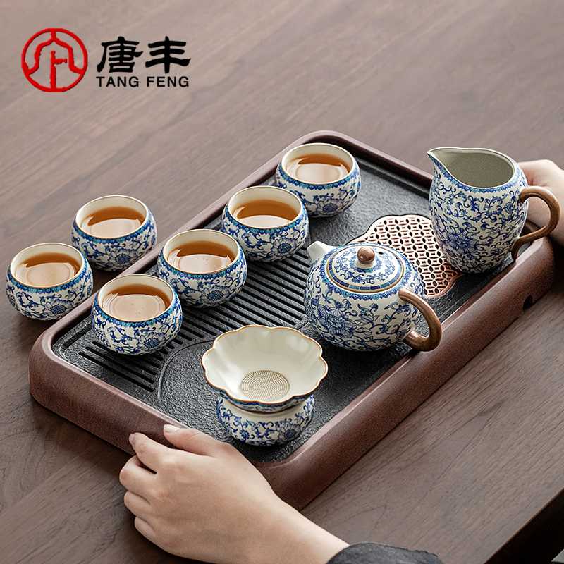 青花瓷汝窑茶具套装2025新款泡茶专用家用小型茶台一整套轻奢高档