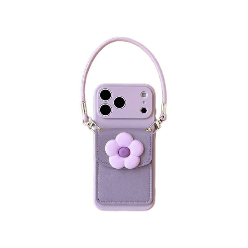 ins韩系紫色花卡包壳OPPO防摔