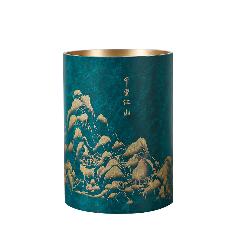 西泠印社千里江山铜彩烧色笔筒