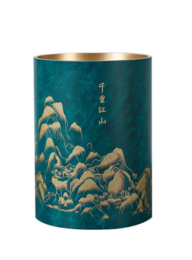 西泠印社千里江山铜彩烧色笔筒