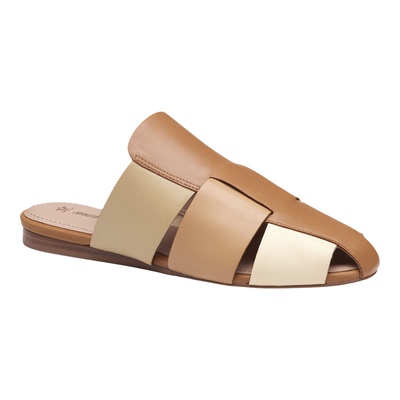 美国Johnston牛皮真皮渔夫网包头吸汗半拖鞋穆勒鞋女平底外穿凉鞋