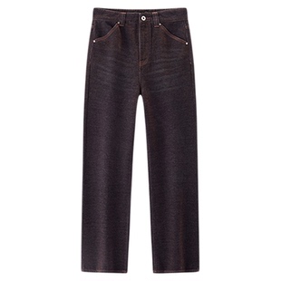 森马牛仔裤女冬美拉德植绒长裤酷飒风2025新款复古街头宽松阔腿裤