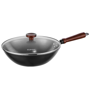 苏泊尔铁锅家用无涂层炒锅老式炒菜锅熟铁锅燃气煤气灶专用免开锅