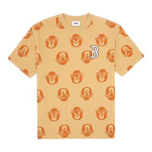 MLB官方 男女情侣满印皱眉熊运动T恤休闲短袖潮夏季 TSEC7