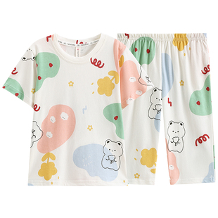 芬腾睡衣女童纯棉短袖夏季薄款母女套装女孩中大童宝宝亲子家居服