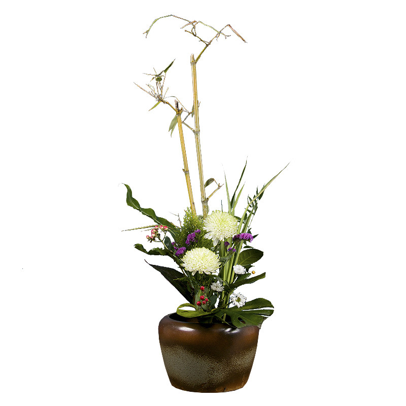仿柴烧花艺大水盘中式陶瓷花器