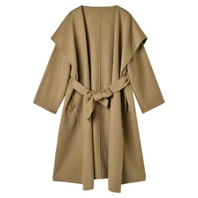 含绵羊毛设计感开衫双面尼大衣