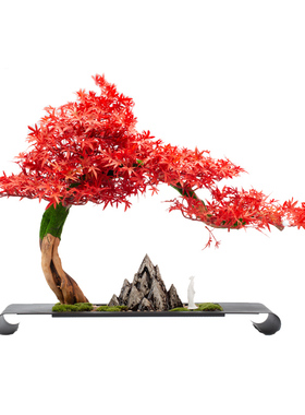 倒流香炉仿真迎客松盆景禅意摆件