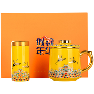 陶瓷茶水分离茶杯泡茶杯高端男士个人专用带盖水杯办公杯子高级感