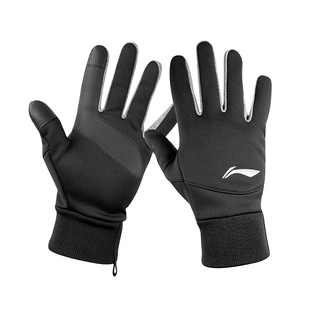 李宁保暖手套男秋冬2026新款户外骑行加绒加厚防风防滑可触屏女士